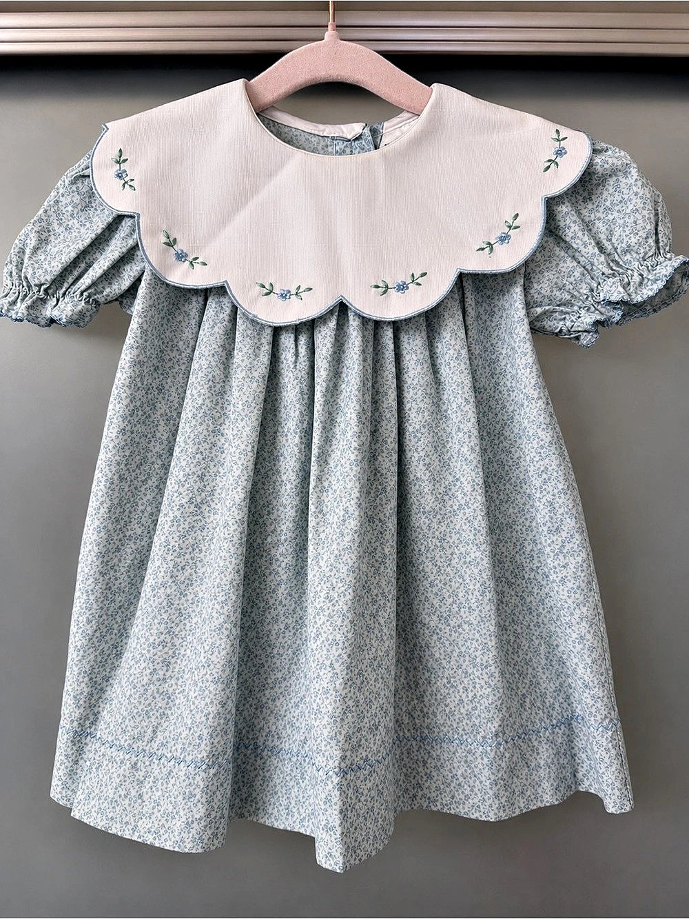 Vintage Floral Smocked Dress in Blue & White 12M